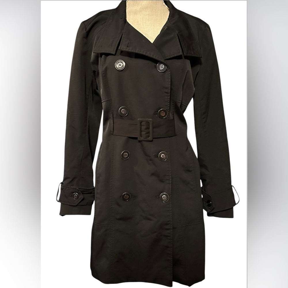 7th Avenue Design Studio New York & Co. Women's Black Double Breasted Raincoat M - Picture 15 of 16